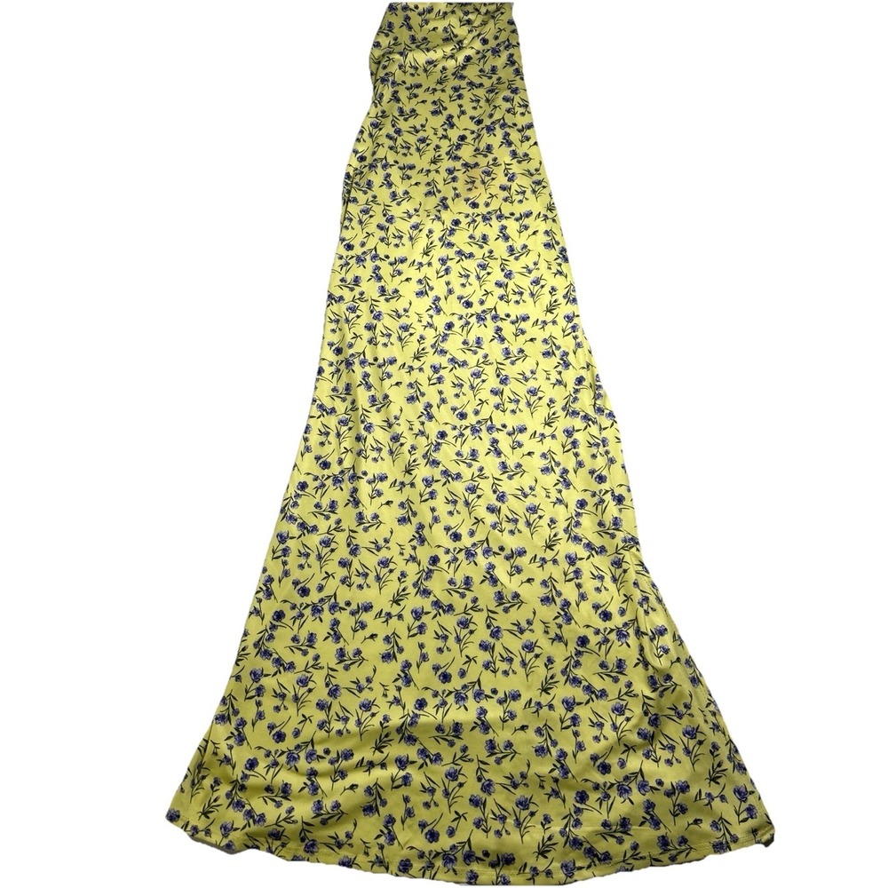 Women's Yellow Floral Maxi Dress Size S Side Slit Sleeveless Summer  Casual (218